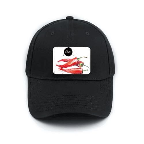 Casquette de baseball noire ajustable avec motif piment aquarelle