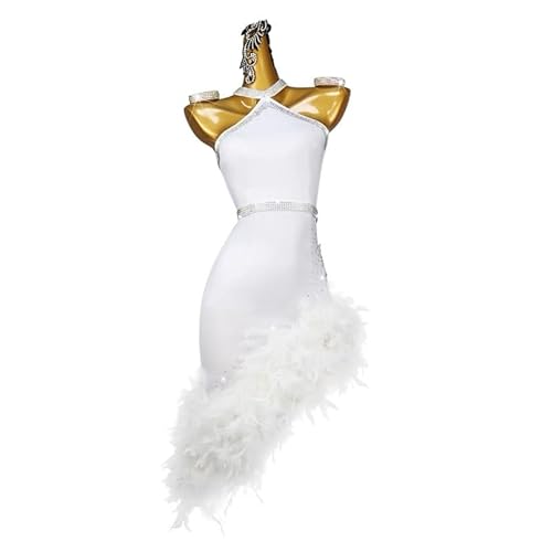 ZYDANC Latin Dance Competition Costume Salsa Performance Dress Halter Neck Cha Cha Dancing Outfit Ballroom Dresses,White,L