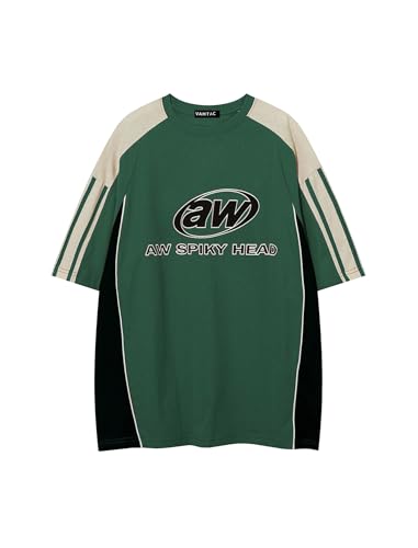 Vamtac Oversized T Shirt Classic Vintage 90s Contrast Color Graphic Tees Streetwear Racing Speedway Tops Unisex