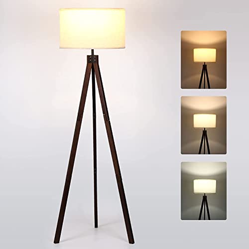 Lámpara de pie trípode de madera con luz regulable para salón y dormitorio