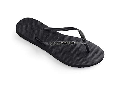 Chinelo Slim Glitter, Havaianas, Meninas, Preto/Cinza Dark Metalico, 25/26