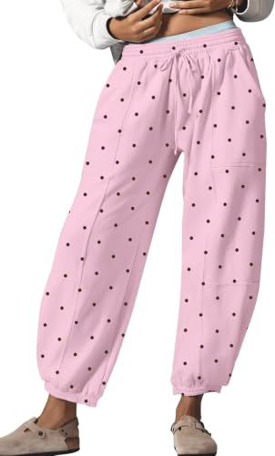Ziesexy Womens Polka Dot Pants Casual Baggy Graphic Print Lounge Sweatpants Drawstring Joggers Pant Trousers