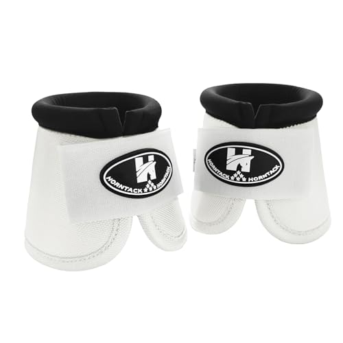 Horntack Bell Boots for Horses, Comfortable Fit Horse Bell Boots for Outdoor Sports, Professional Choice Prevent Sprains, Convenient Hook and Loop Design (White, M)