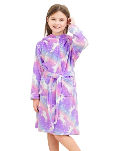 Image of Doctor Unicorn Soft Hooded Rainbow Bathrobe Sleepwear for Girls