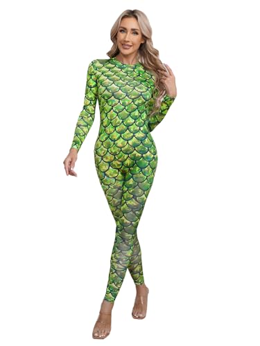 IEFIEL Mono Gimnasia de Una Pieza para Mujer con Estampado de Escamas de Pescado Mono de Carnaval Disfraz Sirena de Cosplay S-XL Tipo F S