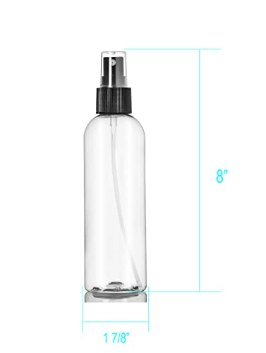 ljdeals 8 oz Clear Plastic Spray Bottles, Black Fine Mist Sprayer, Refillable Empty Bottles for Essential oils, Perfumes, Travel. Pack of 2, Made in USA3