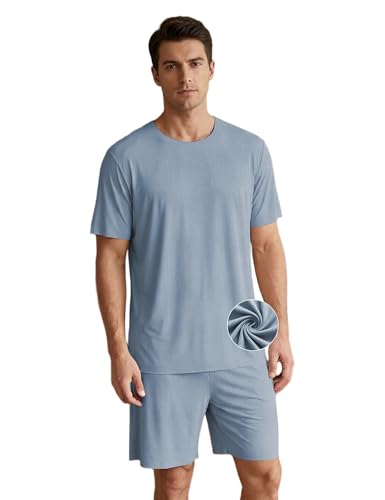 Image of Venzina Men's Ribbed Seamless Lounge Set -Loose Fit Cooling 4-Way Stretch Pajamas for Home, Outdoor, Relaxed Activities