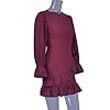 WEEPINLEE Womens Long Sleeve Round Neck Ruffles Wrap Dresses Party Dress (Wine Red, M)