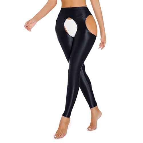 Women's Glossy Cutout Opaque Pantyhose High Waist Stockings Gym Yoga Leggings Tights2