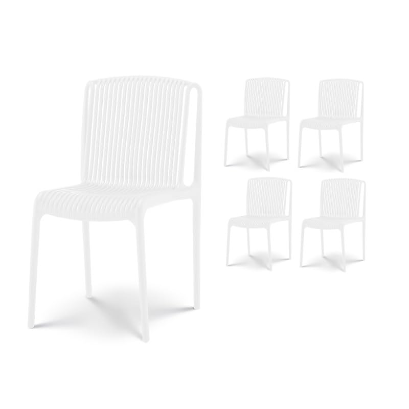 Kosmi Lot de 4 chaises de Jardin ou Terrasse Blanches en Résine Polypropylène