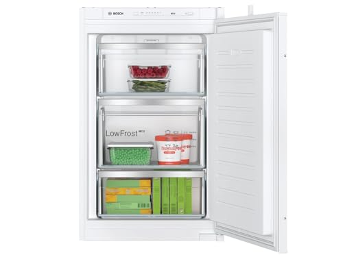 Bosch GIV21VSE0 Serie 4 Einbau-Gefrierschrank, 87,4 x 54,1 cm Nische, 87 L, Schleppscharnier, Made in Germany, LowFrost seltener abtauen, BigBox Platz für großes Gefriergut, Mehrfarbig