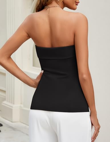 ZESICA Women's 2025 Trendy Strapless Blazer Vests Summer Dressy Tube Vest Tops Elegant Clothes3