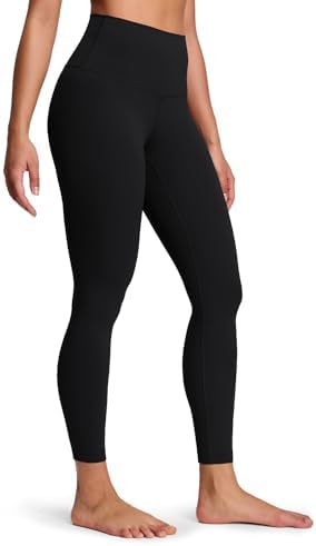 HeyNuts Pure&Plain Yoga Pro 7/8 Leggings for Women, High Waisted Compression Tummy Control Workout Buttery Soft Pants 25'' Black S(4/6)