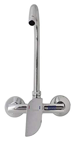 Image of Aquieen Wall Mounted Single Lever Sink Mixer with Provision for Hot & Cold Water with 360 Degree Rotating Hi-Neck Spout, Connecting Legs & Wall Flanges (Leaf)