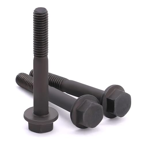 Image of M6-1.0 x 50mm (15 pcs) Flanged Hex Bolt Screws Black Oxide Finish, 10.9 Grade Alloy Steel, Large Flange Washer Head, DIN6921 /GB5789, Partial Thread