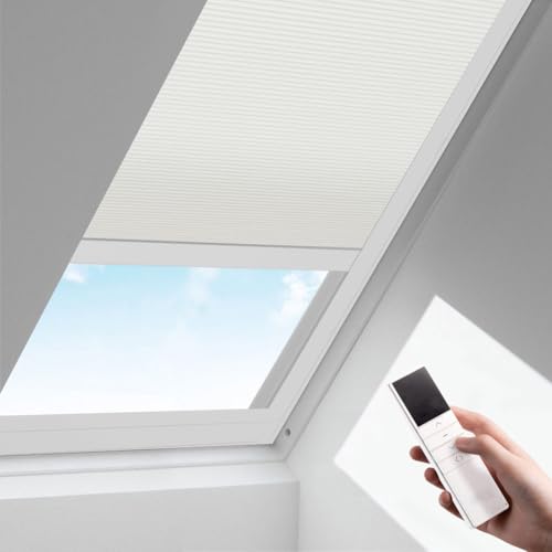 Zshine Motorized Cellular Shades Cordless Honeycomb Blinds Light Filtering Sheer Fabric Window Shades for Skylight (93020J Beige Yellow) 93020j Light