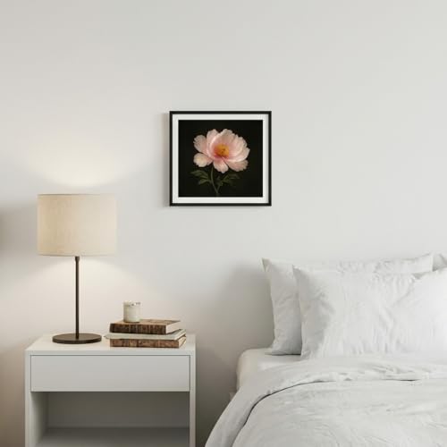 Moonow7 Moody Peony Wall Art Framed– Vintage Modern Minimalist Floral Print, Botanical Picture for Bedroom, Living Room, Gallery Wall, Small Pink Flower Aesthetic Home Decor, Size 12x12” — view 6