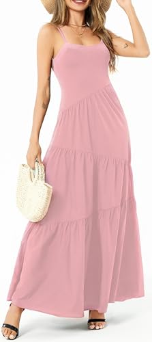 Image of Women's Summer Flowy Tiered Maxi Dress Elegant Spaghetti Strap with Ruffled Skirt Beach Vacations Parties