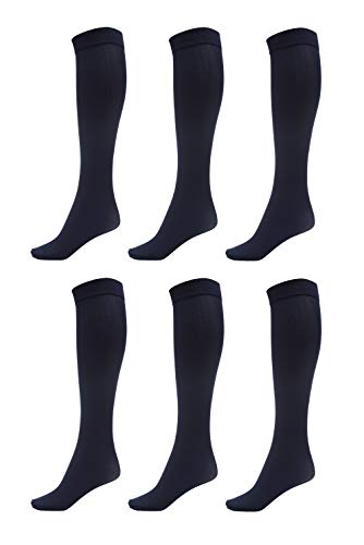 DARESAY Women Trouser Socks with Comfort Band Stretchy Spandex Opaque Knee High, Navy - 6-Pack