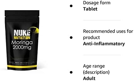 Nuke Nutrition Moringa Tablets 2000mg - 365 Tablets - Pure Moringa Oleifera Supplement Rich in Antioxidants Like Quercetin & Vitamins A, C & B6 - Moringa Leaves Extract - Easy Swallow & Vegan