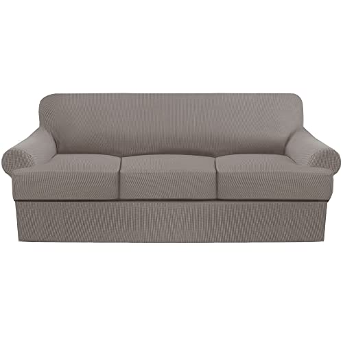 GAMUKAI Premium 4-Piece Sofa Slipcover Set for T-Cushion Couches (Fits 72"-90") – Includes 3 T-Cushion Covers, Soft & Washable Protector (Taupe, Sofa)