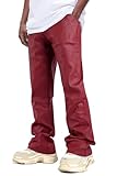 GINGTTO Mens Leather Flare Pants Wide Leg Flare Pants for Men Nightclub Outfit Pants Red 32