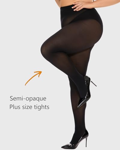 Image of DUCMODA Plus Size Tights for Women, Ultra Soft Solid Color Semi-Opaque Pantyhose, Nylon High Waist Stockings 1X 2X 3X 4X