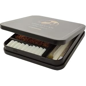 Sigarettendoos roltabak, filters en papier of aansteker. Vintage zwart doosje voor roltabak.