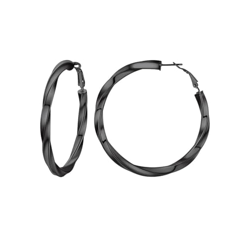 PROSTEEL Creolen Ohrstecker für Damen, Edelstahl Verdreht Hoop Ohrringe 30mm 40mm 60mm 80mm,Trendiger Ohrschmuck Frauen Schwarz-60mm