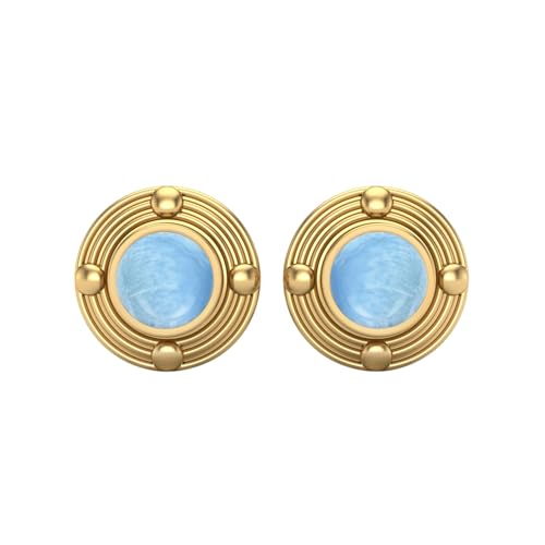 6 mm runder Geburtsstein Larimar Ohrstecker in 925 Sterling Silber, minimalistischer zarter Schmuck, Gold Vermeil