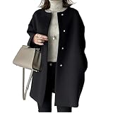 [billevan] ノーカラー コート チェスターコート アウター レディース アウター 秋冬 ゆったり 大きいサイズ 大人 韓国風 おしゃれ 上品 韓国ファッション 通勤 通学 (JP, アルファベット, L, ブラック)