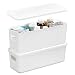 Produktbild Zuxbolf 2 Stk Aufbewahrungsbox Weiß kleine Aufbewahrungskorb Kunststoff Organizer Box mit Griffen und Deckel 28×9.5×10.3cm Ordnungsboxen Kunststoffbox Aufbewahrung für Küche, Bad, Wohnzimmer, Büro