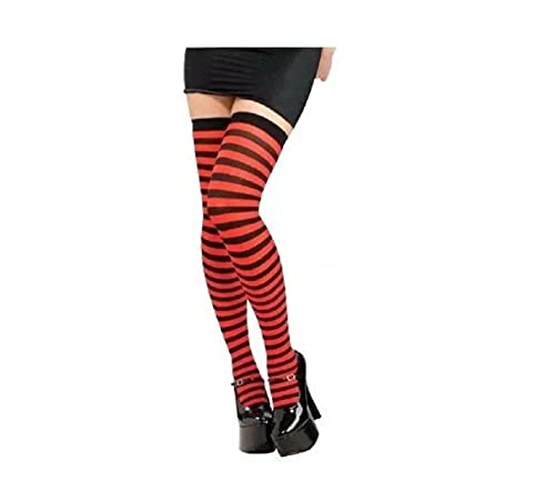 Meia Até Joelho Listrada 7/8 Vermelha e Preta Cosplay Festas