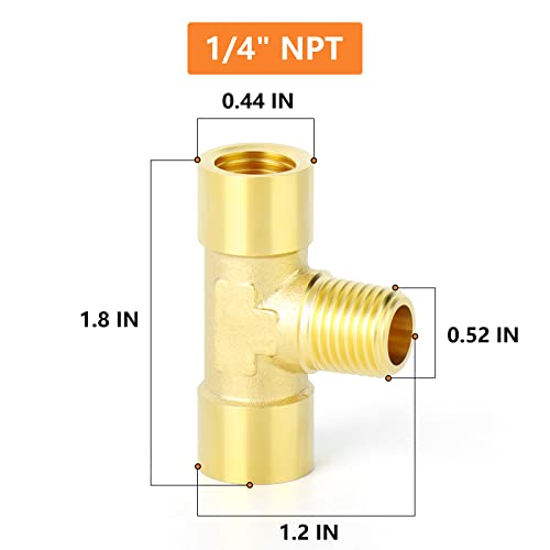 Image of GASHER 5PCS Brass 3 Way Pipe Fitting Male Branch Tee T Adapter 1 /4 inch NPT Female x 1 /4 inch NPT Male x 1 /4 inch NPT Female