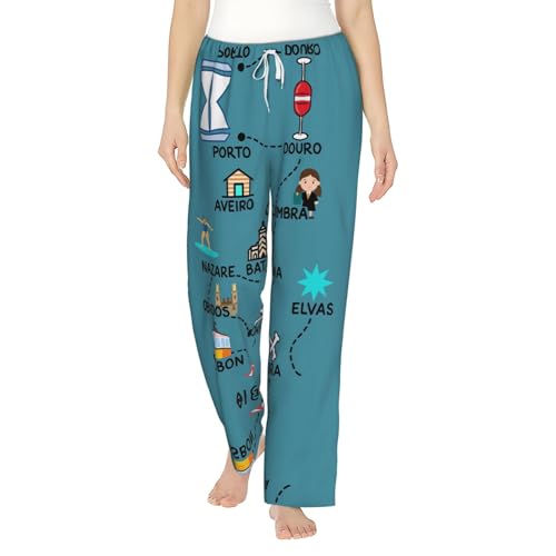 Pantalon de détente pour femme imprimé carte Portugal avec poches taille haute confortable