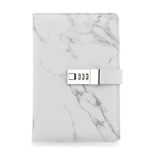 Whiidoom Marble Journal Writing Notebooks with Combination Lock Personal Travel Diary Office Notepad (Black)