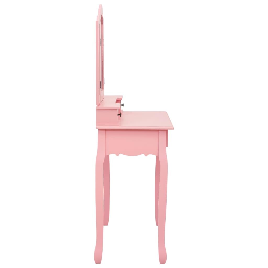 Coiffeuse avec tabouret, rose, 80 x 69 x 141 cm, en bois de paulownia, avec miroir, commode, espace de rangement pour maquillage, bijoux, parfum et accessoires de beauté pour chambre à
