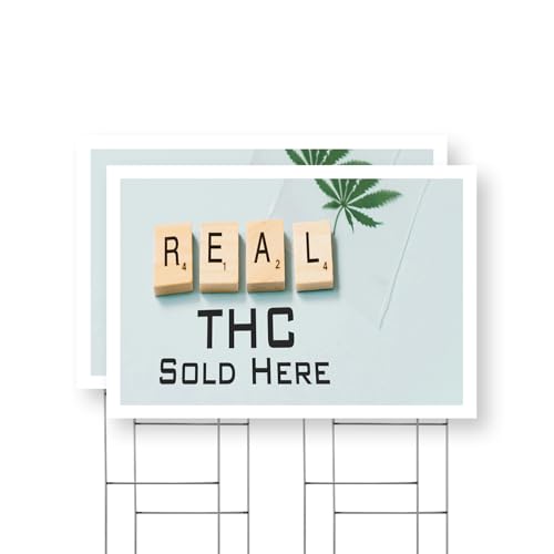 Real THC Yard Sign 2 Pack of 24 Inch x 36 Inch Single Sided Weatherproof Heavy-Duty Plastic with Stake | Alternative Wellness, Herbal Products, Reliable Shops | Made in USA