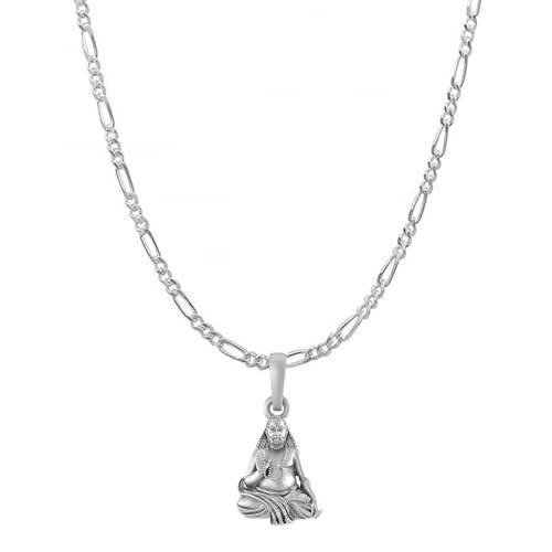 Médaillon Raghavendra Swamy en argent sterling 925 avec chaîne Figaro unisexe