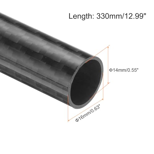 QUARKZMAN 1 Stück Carbon Fiber Tube 14 x 16 x 330mm Glossy Surface Rod 3K Roll Wrapped Pure Carbon Round Tubing für RC Flugzeug Multicopter