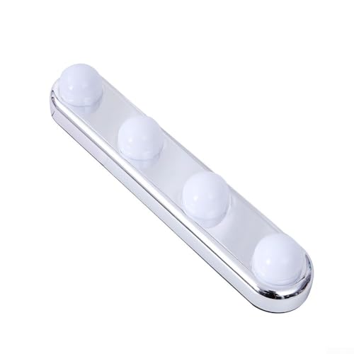 Zoegneer Luz frontal de espejo portátil con 4 bombillas, ventosa, luz LED de relleno para interiores, luz de espejo de maquillaje, luz USB, montaje en baño