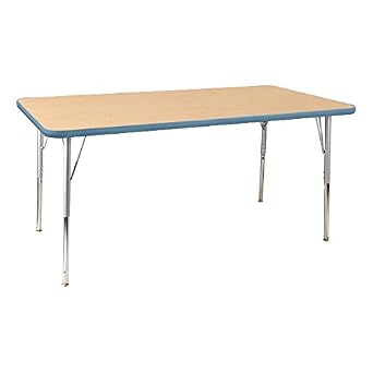 Learniture Adjustable Height Classroom Activity Table, Rectangle Activity Table for School and Home, 24"D x 60"W x 30"H, Maple/Sky Blue