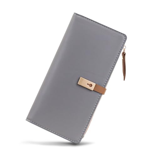 Womens Wallet, PU Leather Women's Wallets Credit Card Holder for Women and Girls, Long Wallet with Multiple Card Slots Ladies Wallets for Bank Cards, Credit Card, Cash (gray)