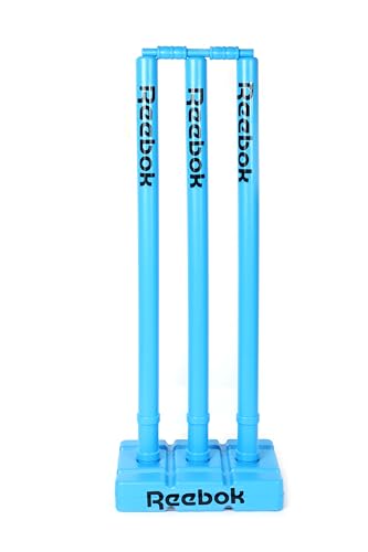 Reebok Cricket Stump Set with Bails – Heavy Base, Premium Carry Cover, Durable Plastic Stumps for Outdoor & Indoor Cricket Practice (Blue)