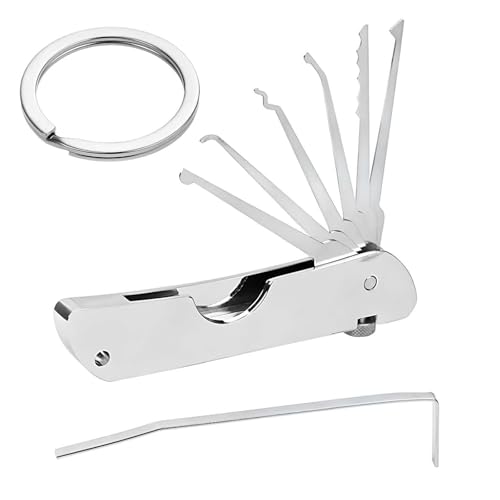 7 in 1 Lockpicking Set, Edelstahl Kamm Lock Picks, Lock Pick Set Professional Locksmith, Portable Lock Picking Kit, Dekompression Tool Pick Set (1)