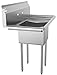KoolMore 1 Compartment Stainless Steel NSF Commercial Kitchen Prep & Utility Sink with 2 Drainboards - Bowl Size 14