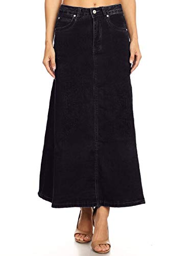 Women’s Plus/Junior Size Mid Rise A-Line Long Jeans Maxi Denim Skirt