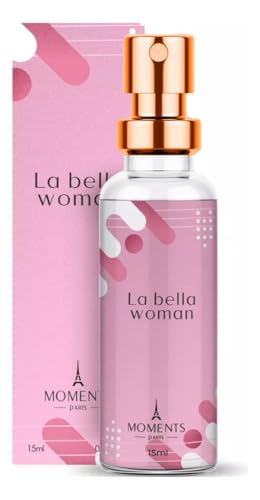 Perfume de Bolsa Feminino LA BELLA WOMAN 15ml Moments Paris Excelente Fragrância Floral Frutal Gustativo Parfun Longa Duração Alta FIxação EDP Spray Dia Noite Mulher Delicada Sensual