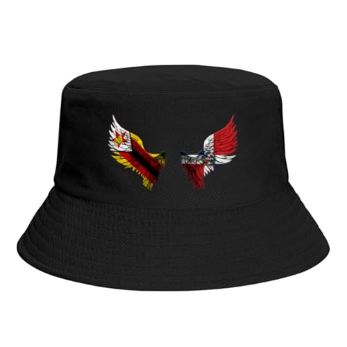Wings Zimbabwean and Dominican Republic Flag Bucket Hats Fashion Sun Cap Packable Outdoor Fisherman Hat for Women Men