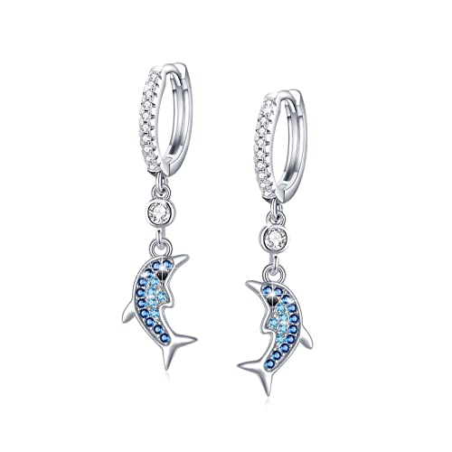 Pendientes De Delfín De Plata, Lindos Aretes De Delfín De Animales, Aretes De Delfín De Energía De Amor De Océano, Aretes De Delfín De Energía De Plata De Ley 925/Aretes De Delfín De Aguamarina Cover